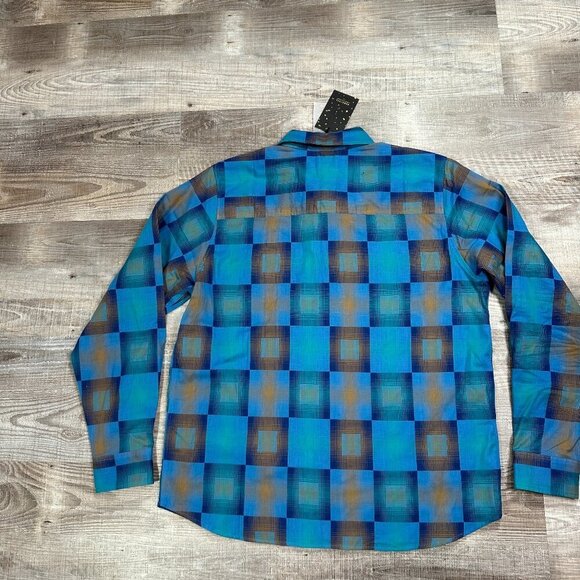 NWT Percival Razzle Check Long Sleeve Shirt Organic Cotton Blue Multi Mens Sz L - Picture 11 of 12